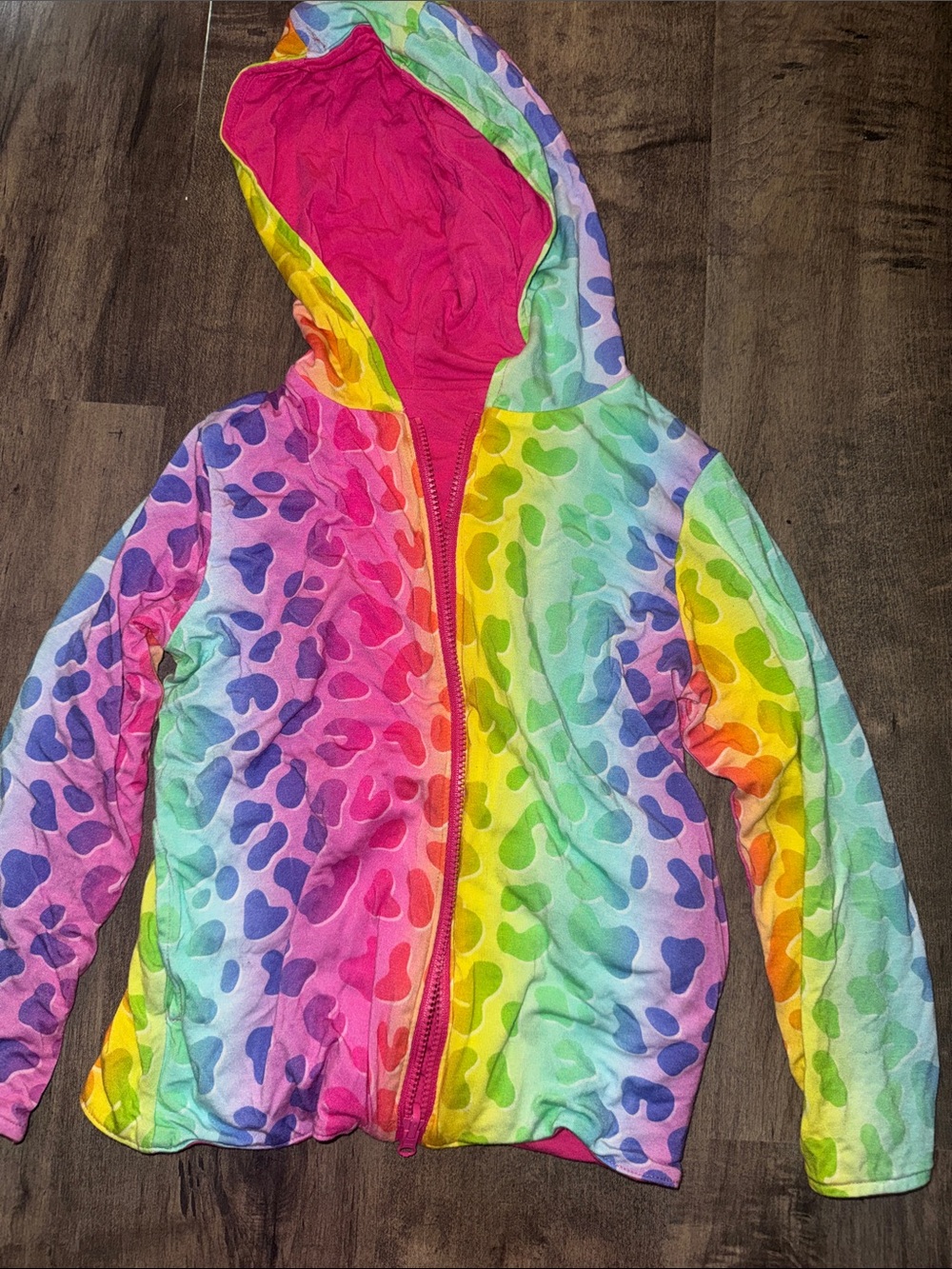 Bums & Roses Reversible Rainbow Leopard Hoodie 2T EUC